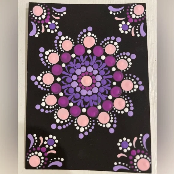 ACEO Original Painting “Pink & Purple Mandala” Abstract Mandala Symmetrical - Picture 2 of 2